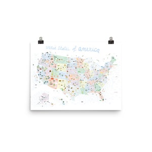 USA Illustrated Map Poster / America Poster / United States Wall Art / United States Gift / Educational Map for Kids / Usa map Nursery Print 12×16 inches