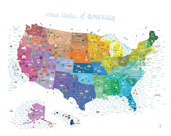 USA Poster - Illustrated Map USA - Educational Map