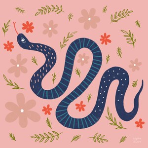 Snake Art Print Cottagecore Wall Art Wildlife Illustration Nature Print Animal Nursery Art Snake Illustration Art for Kids Room image 3