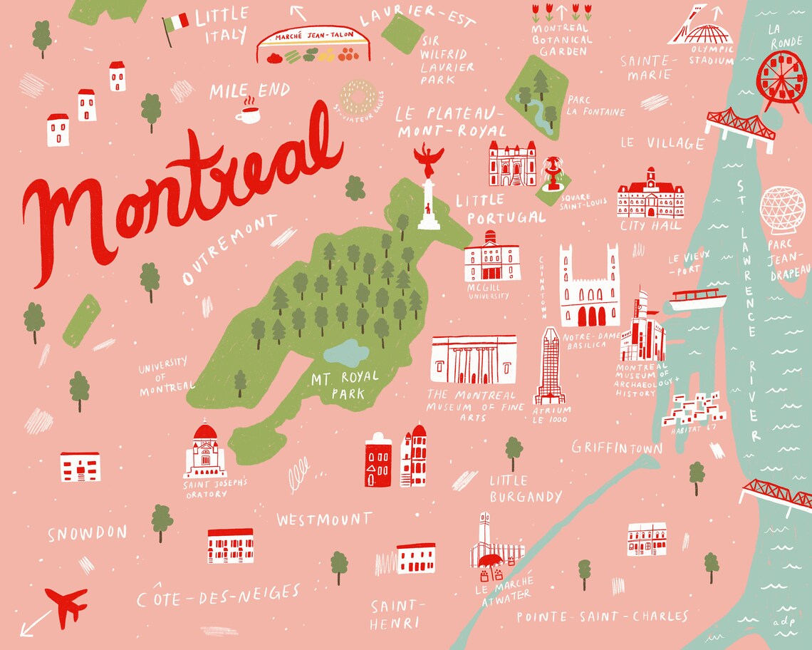 Montreal Illustrated Map Canada Map Print Montreal Map Etsy