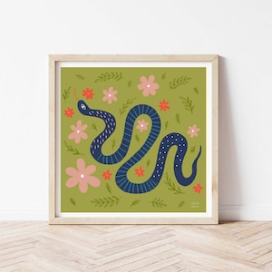 Snake Art Print Cottagecore Wall Art Wildlife Illustration Nature Print Animal Nursery Art Snake Illustration Art for Kids Room image 1