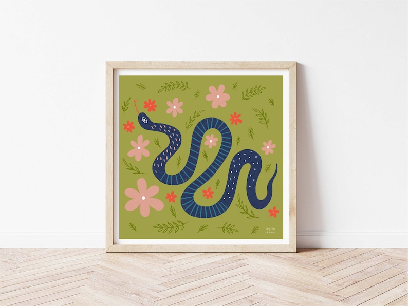 Snake Art Print Cottagecore Wall Art Wildlife Illustration Nature Print Animal Nursery Art Snake Illustration Art for Kids Room image 1