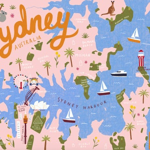 Sydney Australien - Illustrierter Kartendruck (8x10)