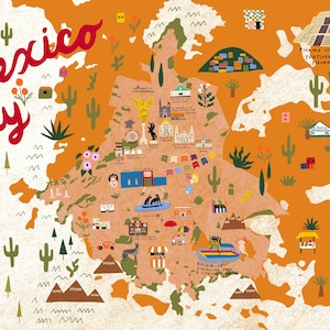 Mapa ilustrado da Cidade do México - Arte da parede da Cidade do México