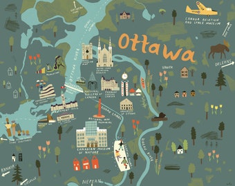 Ottawa Illustrated Map - Ottawa Wall Art