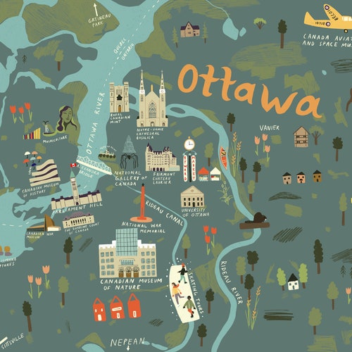 Ottawa Illustrated Map Ottawa Wall Art Etsy