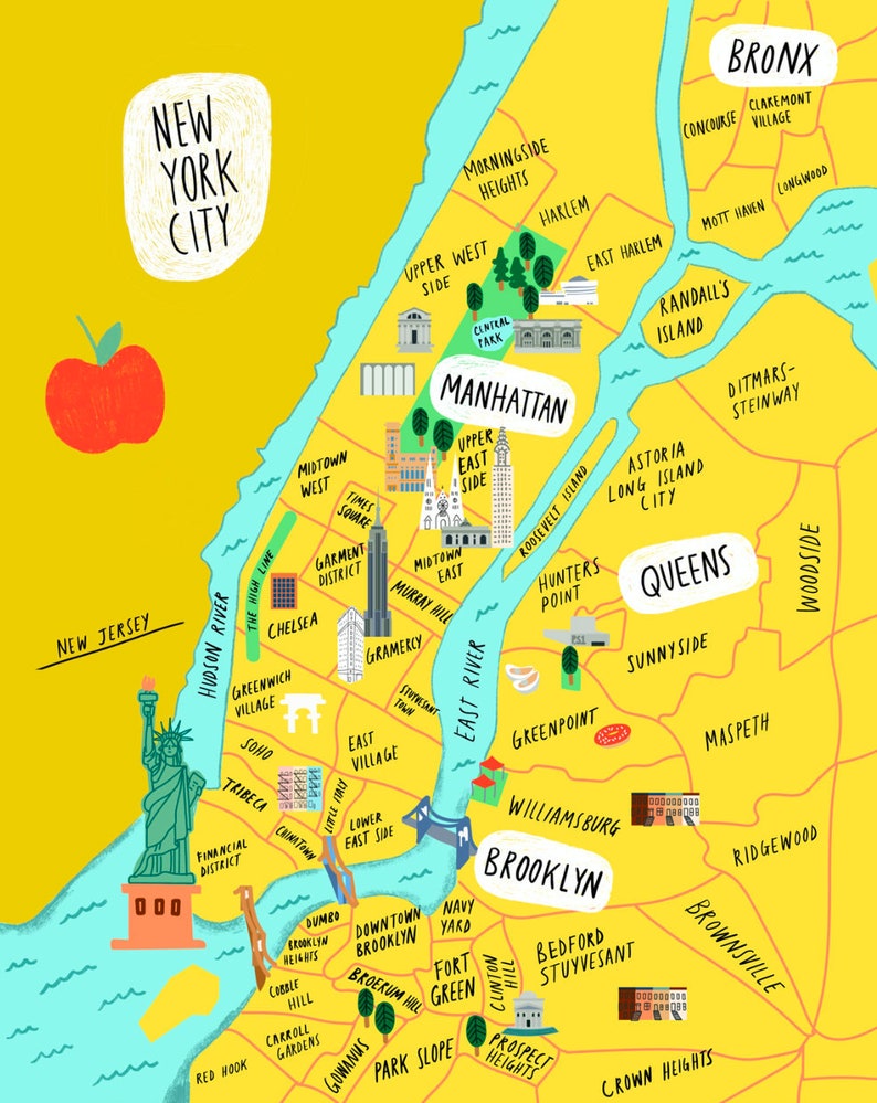 Carte illustrée de NYC New York City 8x10 image 1