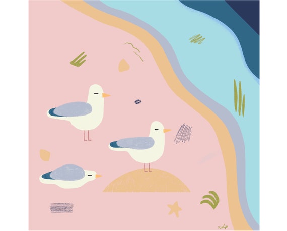 Seagulls Art Print | Seagulls Gift | Seagull Illustration | Seagulls for Kids | Seagulls Decor | Seagull Poster for Kids