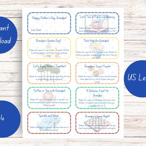 Cupones imprimibles del Día del Padre para el abuelo - Descarga instantánea - Tamaño A4 y carta de EE. UU.