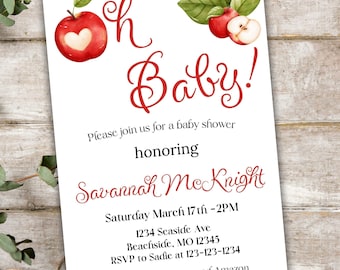 Editable Apple Baby Shower Invitation Template, Apple of Our Eye Invite, Fall Apple Harvest Oh Baby Shower, Digital Instant Download