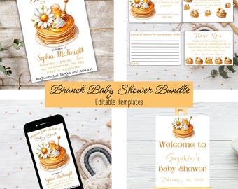 Brunch Baby Shower Bundle Pancake Breakfast Baby Shower Invitation Brunch Diaper Raffle Ticket Welcome Sign Books for Baby Honeybee Shower