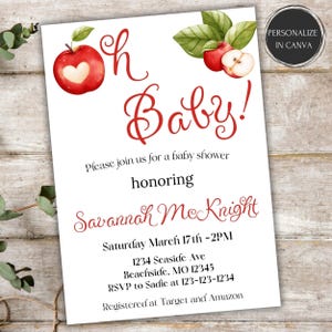 Oh Baby Apple Baby Shower Invitation Autumn Themed Invite Fall Apple Orchard Shower Invitation Apple of our Eye