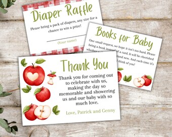 Editable Apple of our Eye Baby Shower Insert Bundle, Books for Baby Template, Book Request, Diaper Raffle Inserts, Thank You Card Download
