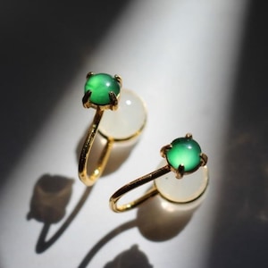 Natural green jadeite Stud Earrings /Sterling 925Silver 18K Gold-Plated jade Studs/genuine jade earrings/anniversary gift/gift for mum