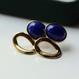 Natural Lapis lazuli Stud Earrings /Sterling 925Silver 18K Gold-Plated Lapis lazuli Studs/anniversary gift/unique gift/gift for mum