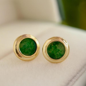 Natural jadeite Stud Earrings /Sterling 925 Silver 18k Gold-Plated green jade Studs/anniversary gift/classic earrings/gift for mum