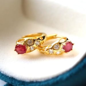 Natural ruby hoop Earrings /Sterling 925 Silver 18K Gold-Plated ruby hoops/July birthstone gift/anniversary gift for her/gift for mum