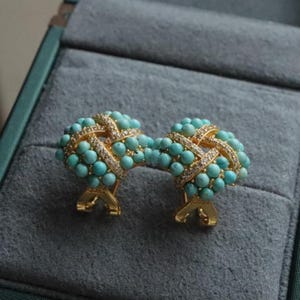 Echte Türkis Ohrringe / Sterling 925 Silber 18K Gold-Plattierung Türkis Ohrstecker / Dezember Geburtsstein Geschenk / Geschenk für Mama / Blume Ohrringe