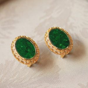 Natural jadeite Stud Earrings /Sterling 925 Silver 18k Gold-Plated oval jadeite Studs/anniversary gift/Dainty jade earrings/gift for mum