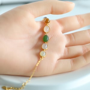 Natural rainbow jade bracelet/Sterling 925Silver 18KGold-Plated jade bracelet/anniversary gift/raw jade bracelet/oval jade bracelet