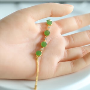 Natural green jade bracelet/Sterling 925Silver 18KGold-Plated round jade  bracelet/anniversary retro raw jade bracelet/gift for mum