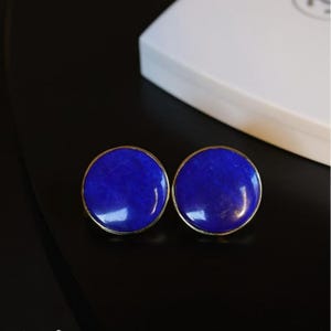 Vintage Natural Lapis lazuli Stud Earrings/Sterling 925-Silver Gold-Plated round Lapis lazuli Studs/minimalist earrings/anniversary gift