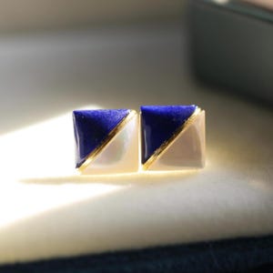 Natural Klein Blue Lapis lazuli Stud Earrings/Sterling 925-Silver Gold-Plated Lapis lazuli Studs/anniversary gift/minimalist/gift for mum