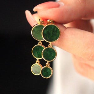 Natural green jadeite dangle Earrings /Sterling 925-Silver 18KGold-Plated jade drop/anniversary Teardrop Shape earrings/gift for mum
