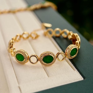 Natural green jade bracelet/Sterling 925Silver 18KGold-Plated jadeite  bracelet/anniversary gift/raw jade bracelet gift/gift for mum