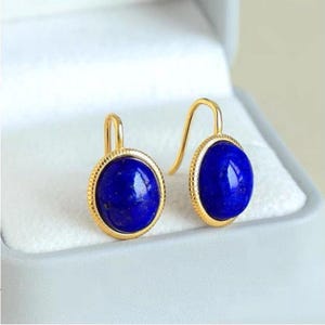 Natural Lapis lazuli Stud Earrings/Sterling 925 Silver Gold-Plated Lapis lazuli Studs/anniversary gift/minimalist studs/gift for mum