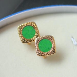 Natural jadeite Stud Earrings/Sterling 925Silver 18k Gold-Plated green jade Studs/anniversary gift/Retro jade earrings/gift for mum