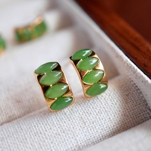 Natural green jade Stud Earrings /Sterling 925Silver 18K Gold-Plated jade Studs/genuine jade earrings/anniversary gift