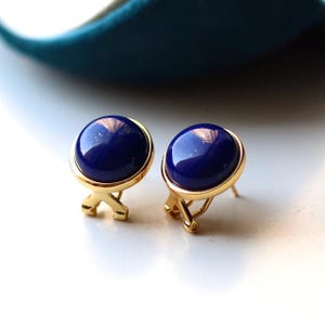 Natural Lapis lazuli Stud Earrings/Sterling 925 Silver Gold-Plated Lapis lazuli Studs in Mother of Pearl/anniversary gift/gift for mum