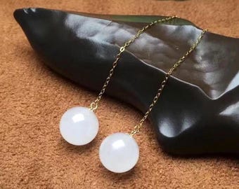 Weiße Nephrit Jade Ohrringe: Sterlingsilber vergoldet