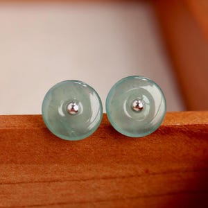 Natural jadeite Stud Earrings/Sterling 925Silver 18k Gold-Plated jade Studs/anniversary gift/minimalist jade earrings stud/gift for mum