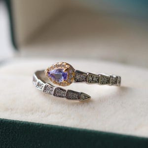 Natural Tanzanite ring/Sterling 925-Silver pear Tanzanite ring/genuine Tanzanite ring/snake shaped ring/anniversary gift