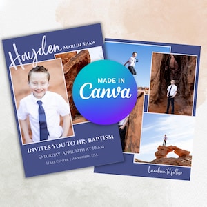 LDS Baptism Boy Invitation Template, editable canva template for lds baptism, special occasion template, personalized invite template, 5x7