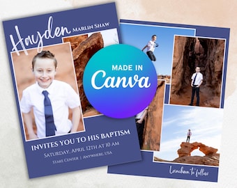 Plantilla de invitación para bautismo de niño SUD, plantilla de Canva editable para bautismo SUD, plantilla para ocasiones especiales, plantilla de invitación personalizada, 5x7