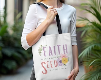 Faith is like a seed Tote bag, LDS primary song tote bag, christian tote bag, inspirational tote bag, lds bag for church, sacrament tote bag