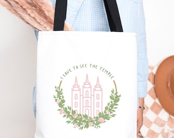 LDS Temple Tote Bag, lds tote for church, lds I love to see the temple, mormon temple bag, lds primary tote bag, lds baptism gift bag