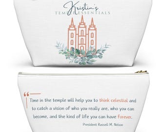 LDS Temple Essentials zipper pouch, LDS temple bag for youth, baptisms for the dead temple pouch, lds gift for young women, personalized bag