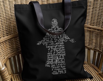 LDS Names of Christ Black Tote Bag, LDS tote bag for church, lds names of Christ tote bag, tote bag for christians, religious tote bag