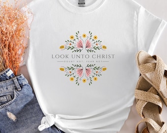 Camiseta "Mira a Cristo", camiseta juvenil SUD 2025, camiseta SUD para mujeres jóvenes, camiseta del campamento de niñas mormonas, camiseta religiosa, mujeres de fe