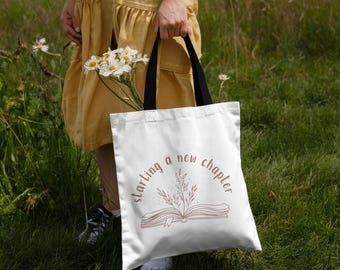 Bolsa de tela "Empezando un nuevo capítulo": regalo inspirador para amantes de la lectura, accesorio de lectura, bolsa motivacional, bolsa literaria, artículo para club de lectura, biblioteca