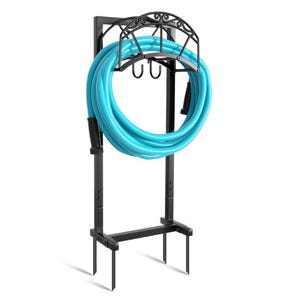 Garden Hose Holder Freestanding, Water Hose Holder Holds 150-feet Hose Detachable Metal Hose Hanger, Heavy Duty Water Hose Holders Yard Lawn