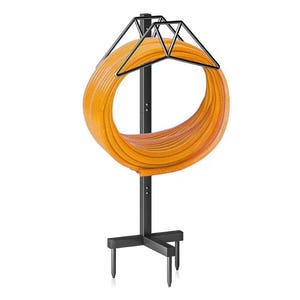 Water Hose Holders for Outside Freestanding Garden Hose Holder Stand with Detachable Nozzle Hanging Hook Heavy Duty Metal Hose Storage Rack