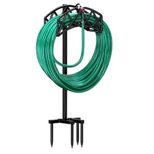 Garden Hose Holder Freestanding with 4 Spikes Heavy Duty Hose Reels Detachable Metal Hose Storage Stand Rack for Lawn/Yard