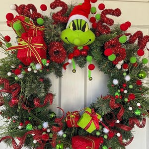 Grinch Christmas Wreath: Red & Green Holiday Decor, 24 Inch