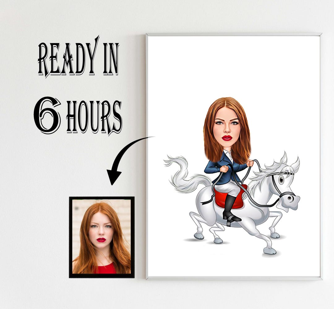 Women Horse Rider Gift, Horse Rider Caricature From Photo, Funny Horse ...