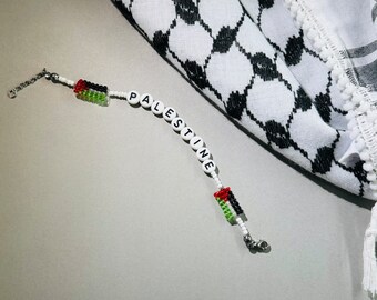 Handcrafted Palestine Flag Beaded Bracelet: Stainless Steel Hardware